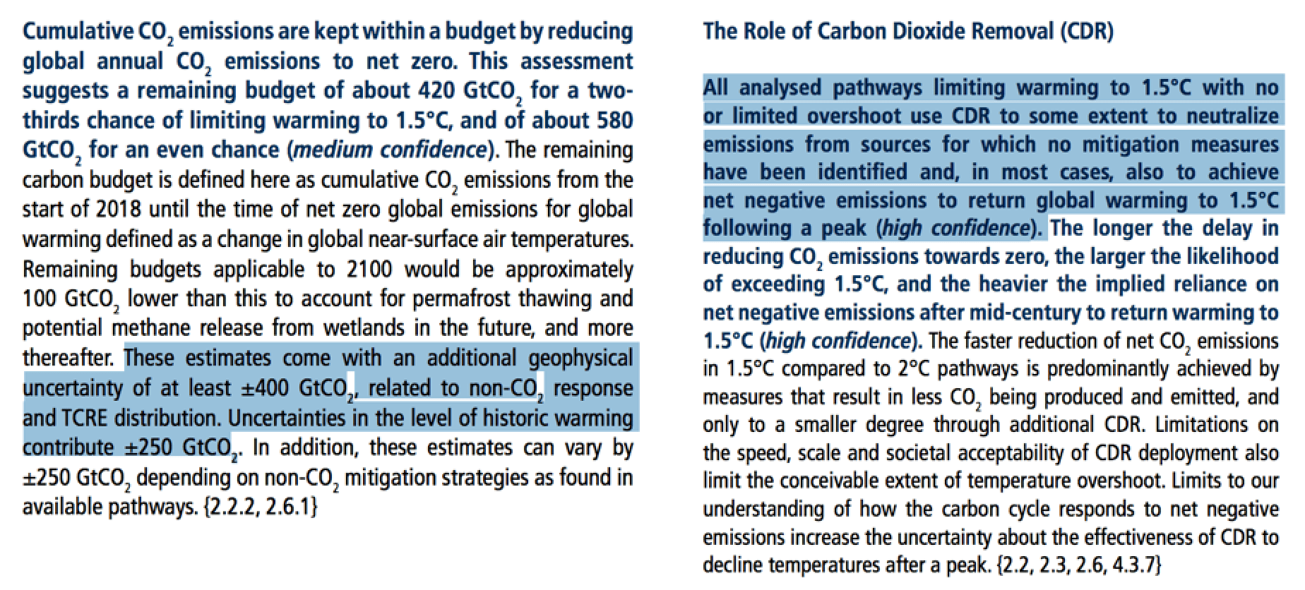 ipcc snippits on role of cdr